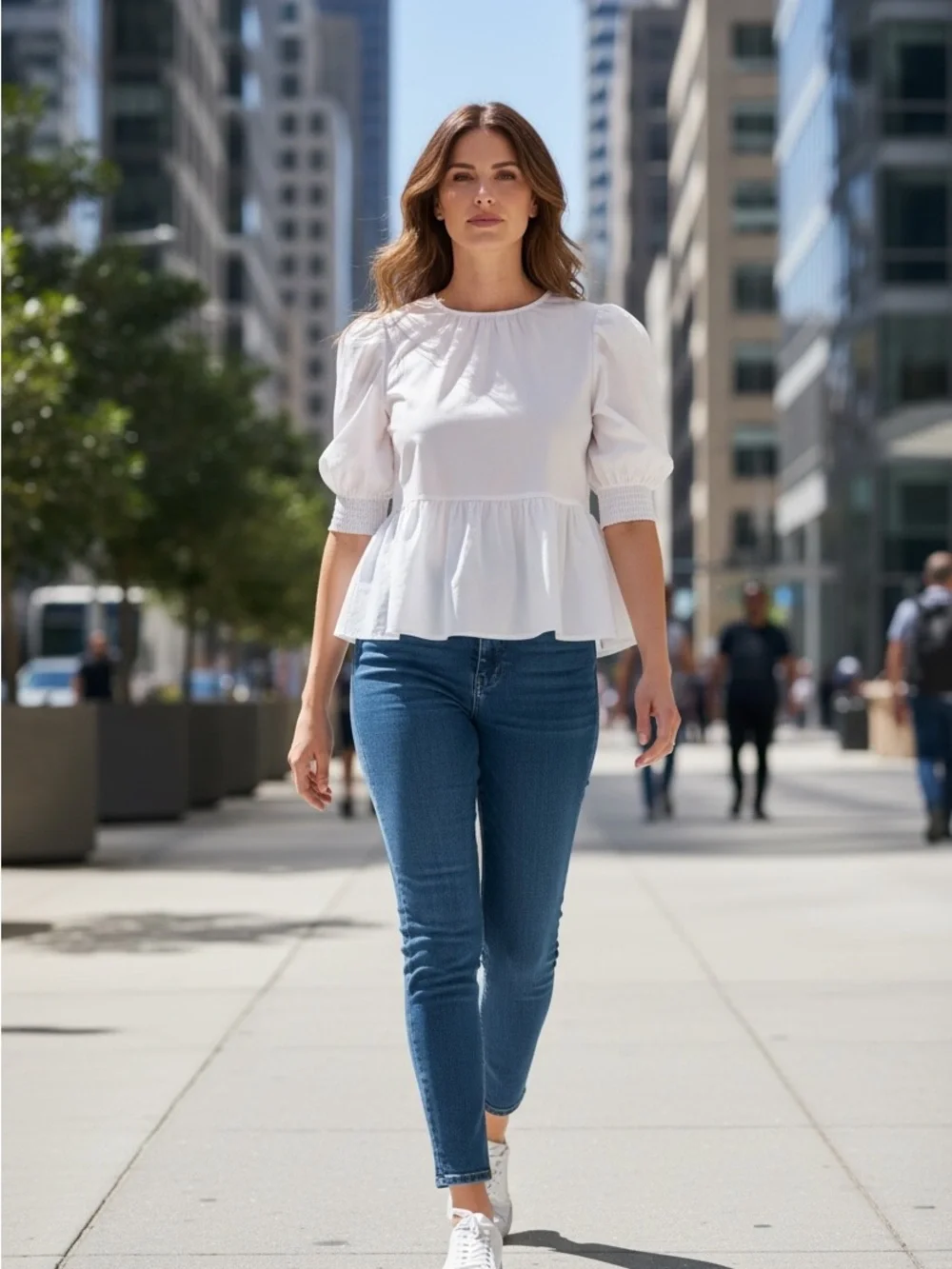 Zara White Puff Sleeve Peplum Blouse